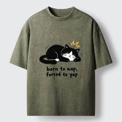 Tokyo-Tiger Cute Lazy Cat Funny Meme Washed T-Shirt