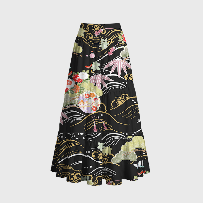 Tokyo-Tiger Floral And Cloud Maxi Skirt