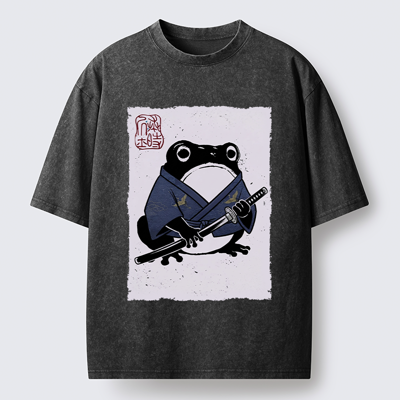 Tokyo-Tiger Samurai Frog Art Washed T-Shirt