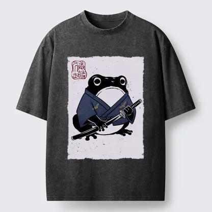 Tokyo-Tiger Samurai Frog Art Washed T-Shirt