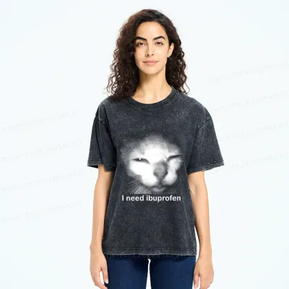 Tokyo-Tiger Blurry Cat Need Ibuprofen Washed T-Shirt