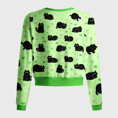 Tokyo-Tiger Green Field Black Cats Women's Lightweight Cardigan