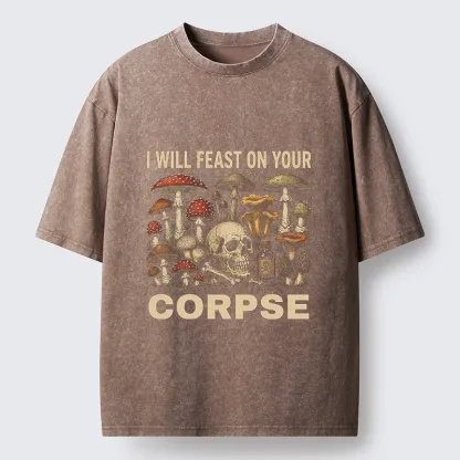 Tokyo‑Tiger Funny Mushroom Skull Washed T‑Shirt
