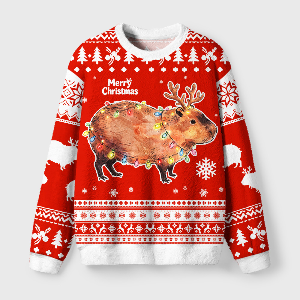 Tokyo-Tiger Christmas Capybara Glow Fuzzy Christmas Ugly Sweatshirt