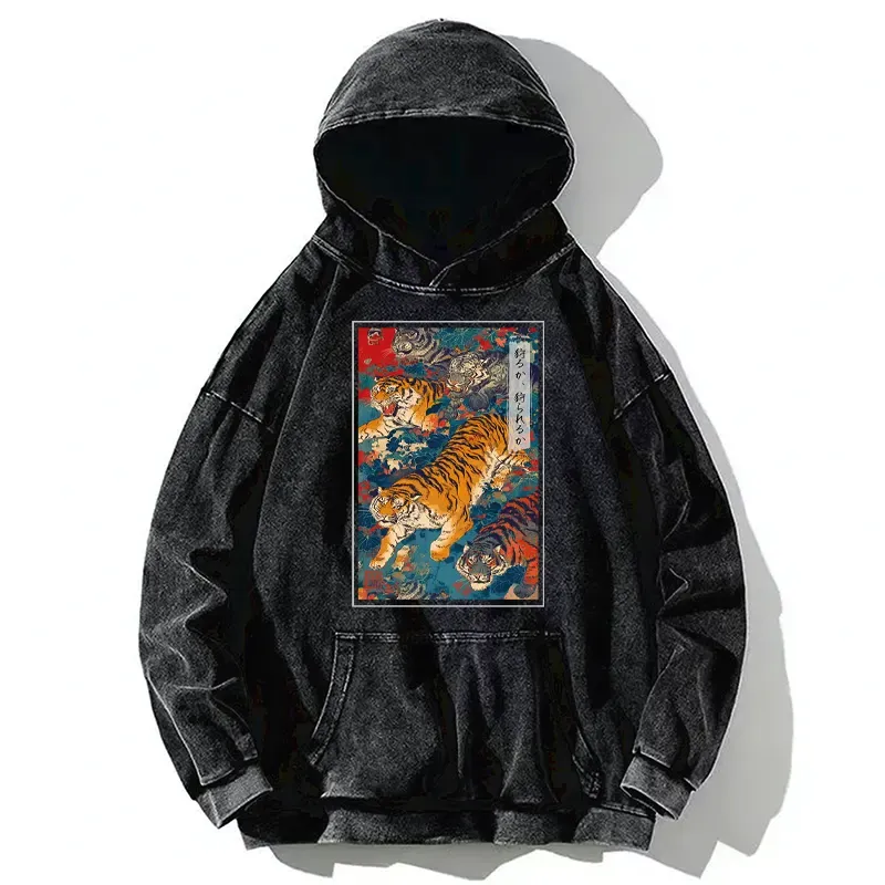 Tokyo-Tiger Retro Japanese Tigers Washed Hoodie