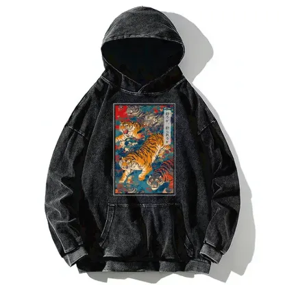 Tokyo-Tiger Retro Japanese Tigers Washed Hoodie