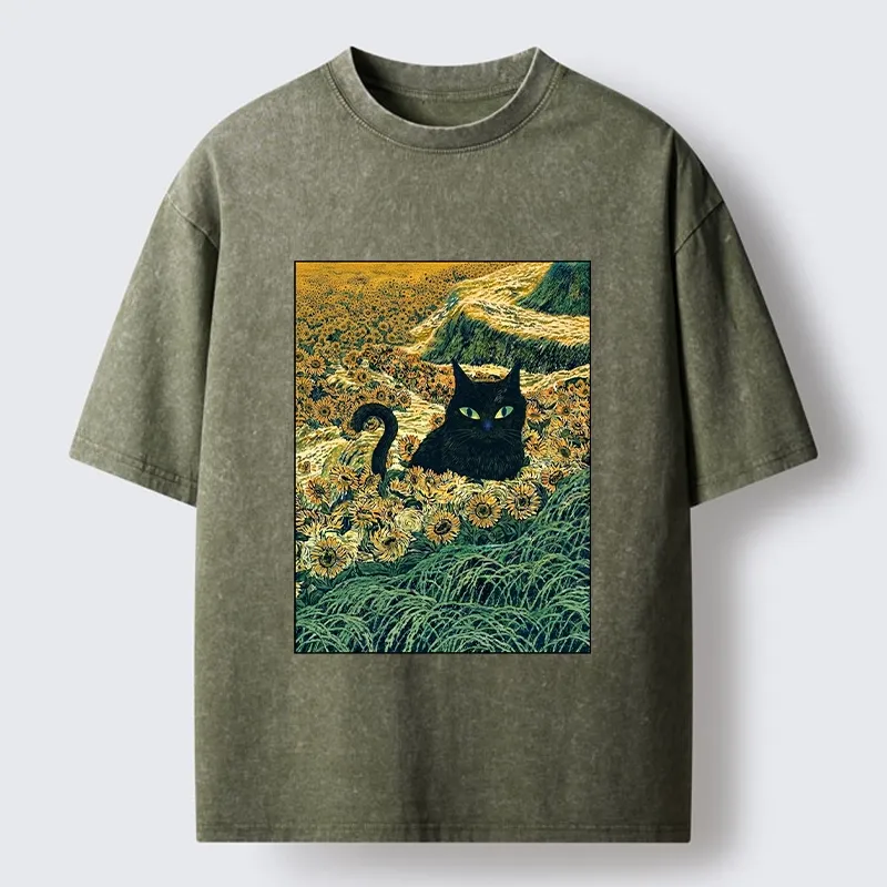 Tokyo‑Tiger Van Gogh Black Cat Washed T‑Shirt