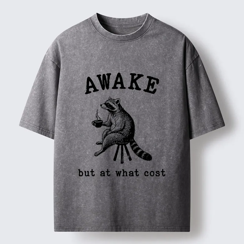 Tokyo‑Tiger Coffee Raccoon Mood Washed T‑Shirt