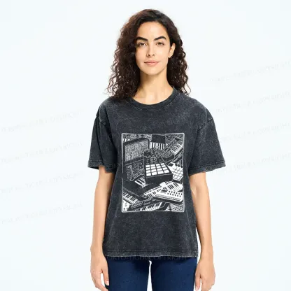 Tokyo-Tiger Retro Synthesizer Washed T-Shirt