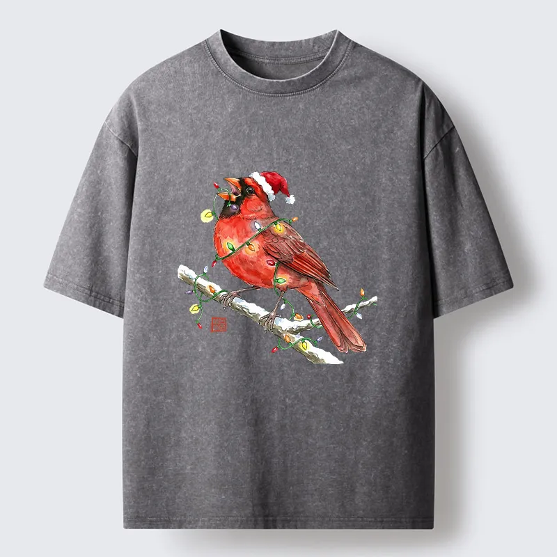 Tokyo-Tiger Christmas Cardinal Bird Washed T-Shirt