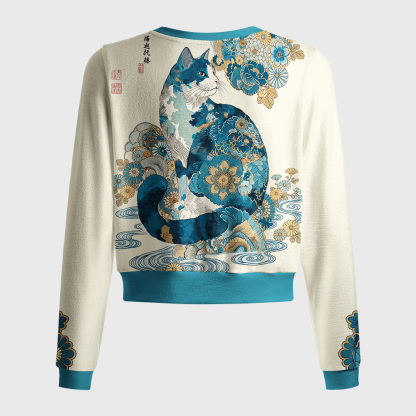 Tokyo-Tiger Blue‑Gilded Flower Cat Women's Lightweight Cardigan
