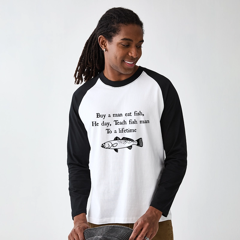 Tokyo-Tiger Man Eat Fish Meme Raglan Long Sleeve T-shirt