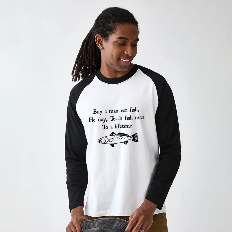 Tokyo-Tiger Man Eat Fish Meme Raglan Long Sleeve T-shirt