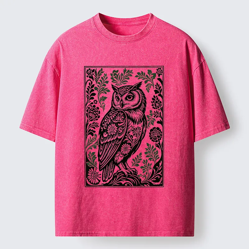 Tokyo-Tiger Vintage Owl Art Washed T-Shirt