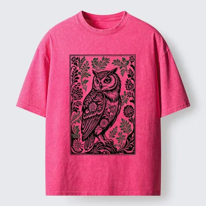 Tokyo-Tiger Vintage Owl Art Washed T-Shirt