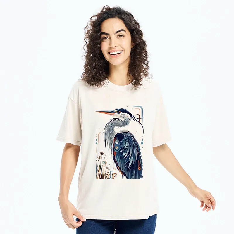Tokyo-Tiger Stylish Blue Heron Washed T-Shirt
