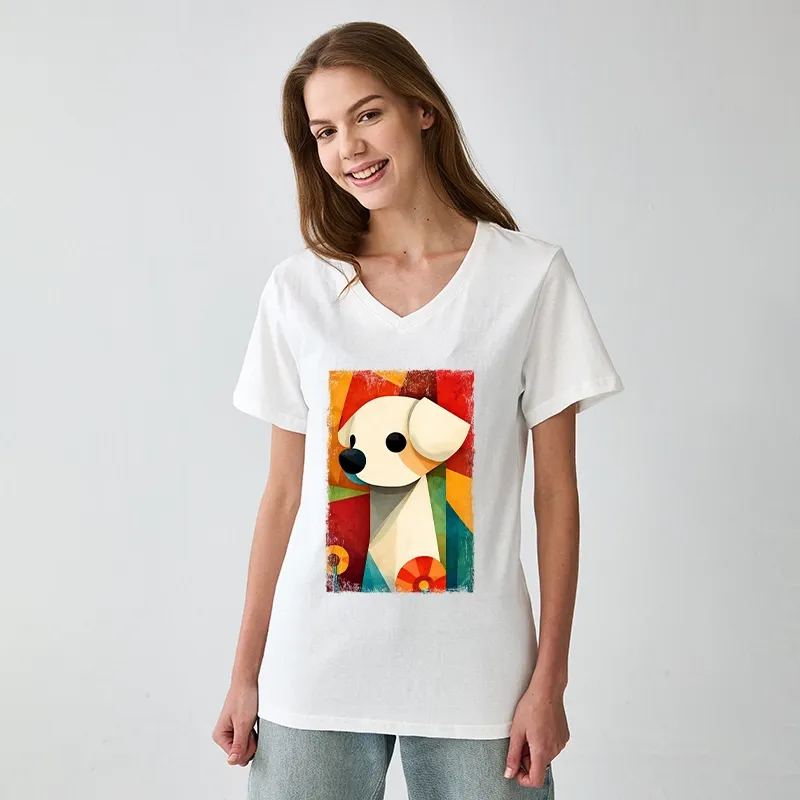 Tokyo-Tiger Retro Abstract Color Block Puppy Art V-Neck Classic T-Shirt