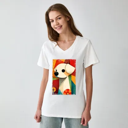 Tokyo-Tiger Retro Abstract Color Block Puppy Art V-Neck Classic T-Shirt