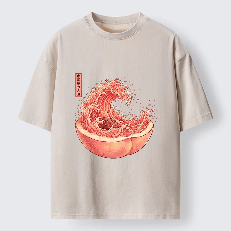 Tokyo‑Tiger Vintage Peach Wave Washed T‑Shirt Sale