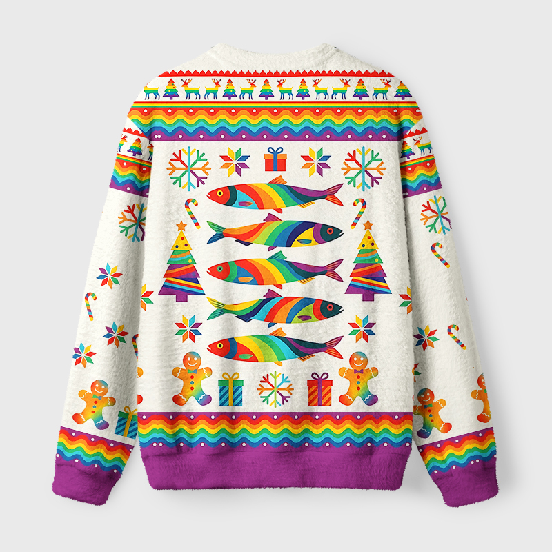 Tokyo-Tiger Bright Colorful Fish Fuzzy Christmas Ugly Sweatshirt