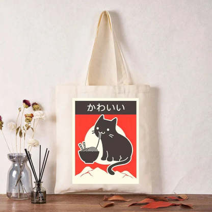 Tokyo-Tiger "Kawaii" Vintage Style Japenese Ramen Cat Tote Bag-tokyo-tiger