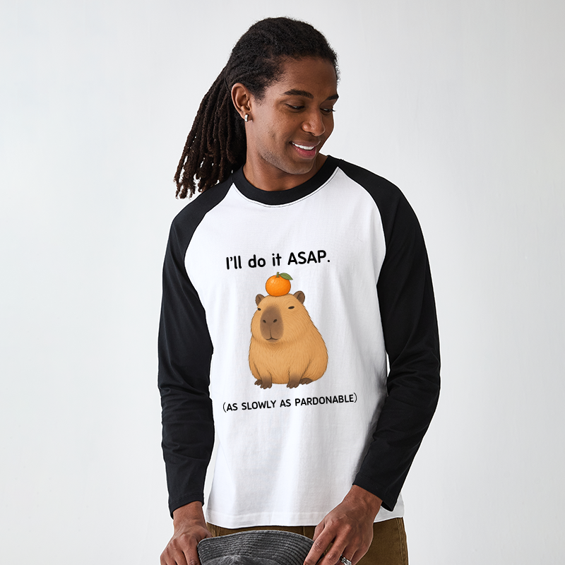 Tokyo-Tiger Slow Task Capybara Meme Raglan Long Sleeve T-shirt