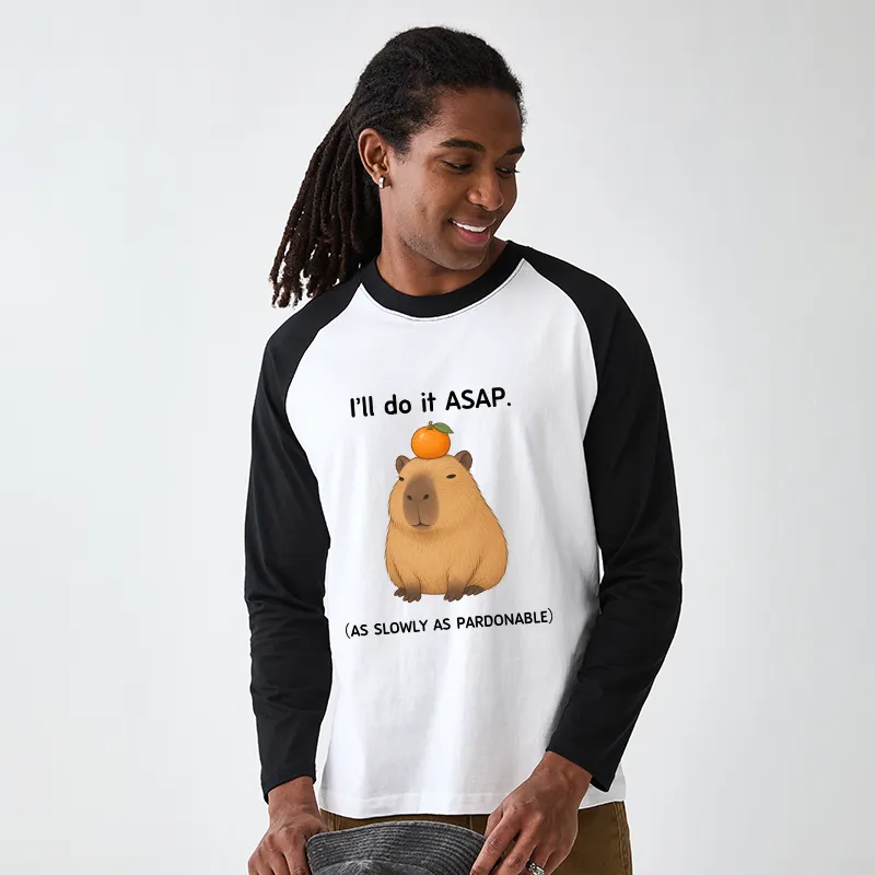 Tokyo-Tiger Slow Task Capybara Meme Raglan Long Sleeve T-shirt