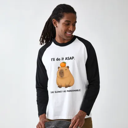 Tokyo-Tiger Slow Task Capybara Meme Raglan Long Sleeve T-shirt