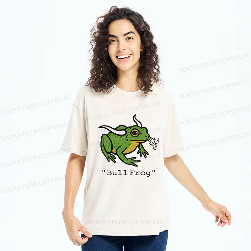 Tokyo-Tiger Funny Bull Frog Washed T-Shirt