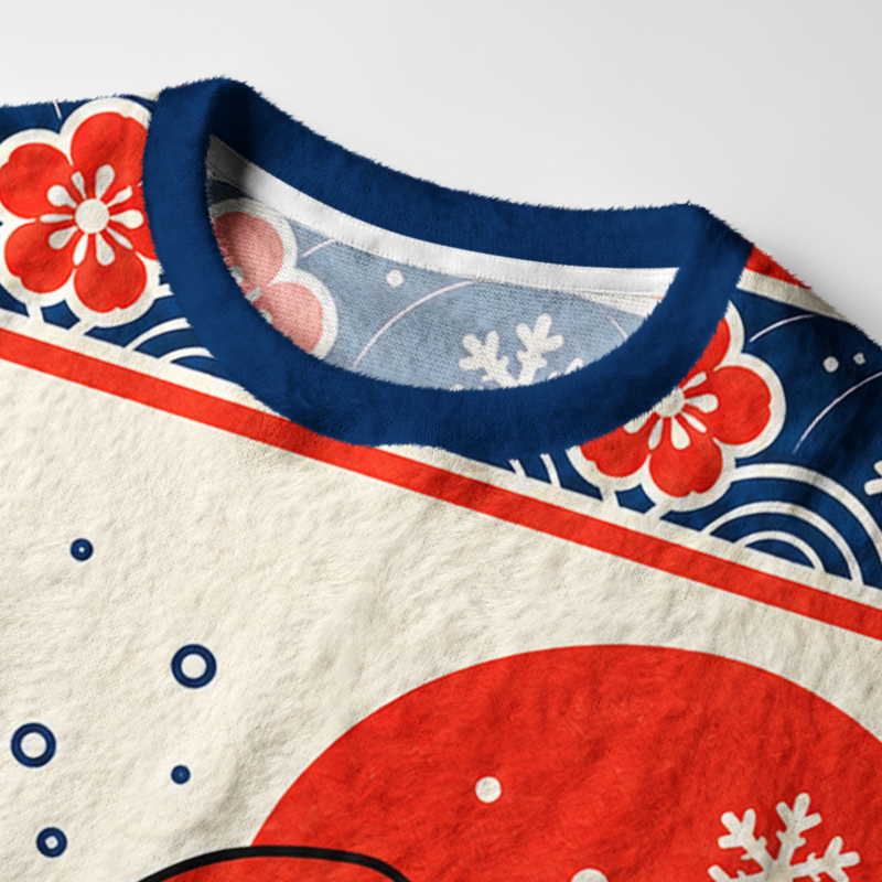 Tokyo-Tiger Surfing Frog Fuzzy Christmas Ugly Sweatshirt