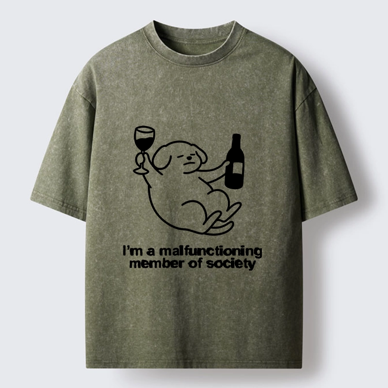 Tokyo‑Tiger Silly Wine Dog Vibe Washed T‑Shirt