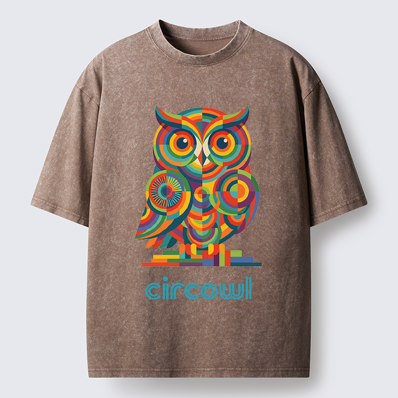 Tokyo-Tiger Colorful Circle Owl Washed T-Shirt
