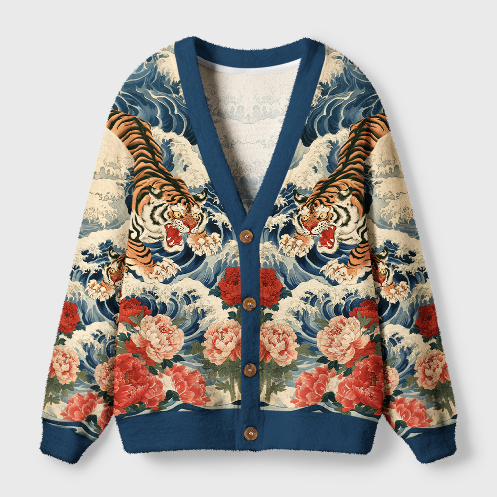 Tokyo-Tiger Tiger Of The Floral Surf Ugly Cardigan Sweater