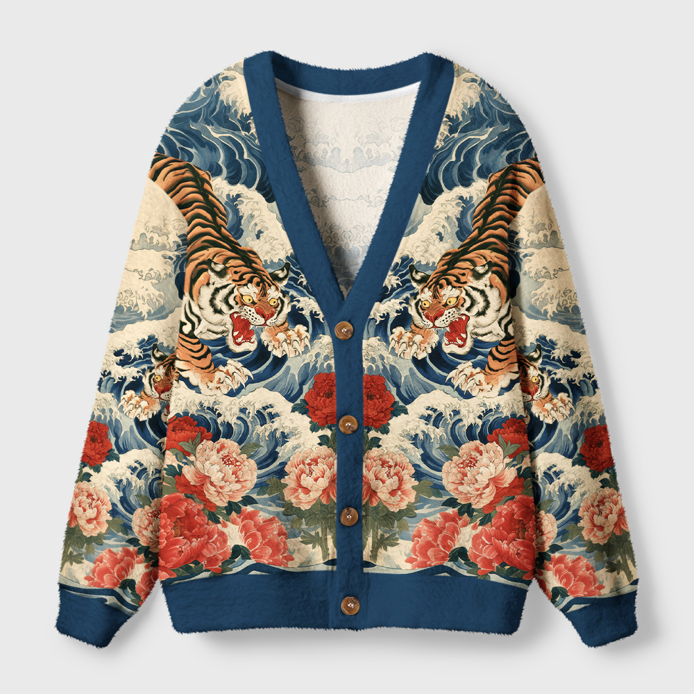 Tokyo-Tiger Tiger Of The Floral Surf Ugly Cardigan Sweater