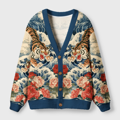 Tokyo-Tiger Tiger Of The Floral Surf Ugly Cardigan Sweater