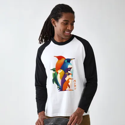 Tokyo-Tiger Cute Multi Tone Penguins Raglan Long Sleeve T-shirt