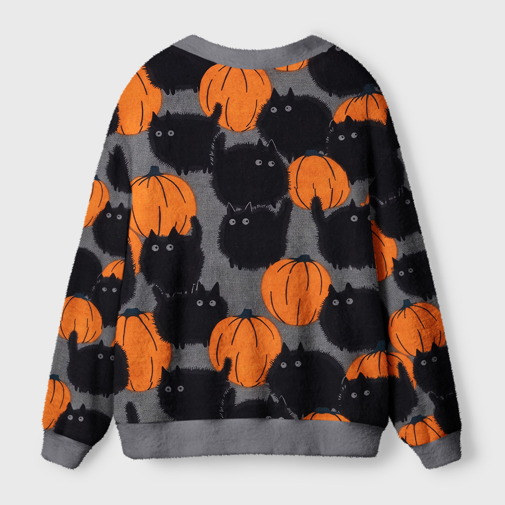Tokyo-Tiger Halloween Black Cat Pumpkin Ugly Cardigan Sweater
