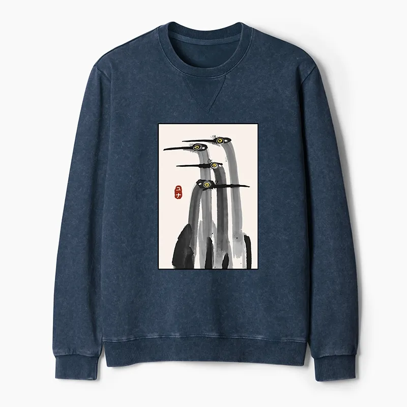 Tokyo-Tiger Japanese Crane Poster Washed Terry Sweatshirt