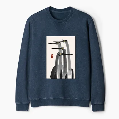 Tokyo-Tiger Japanese Crane Poster Washed Terry Sweatshirt
