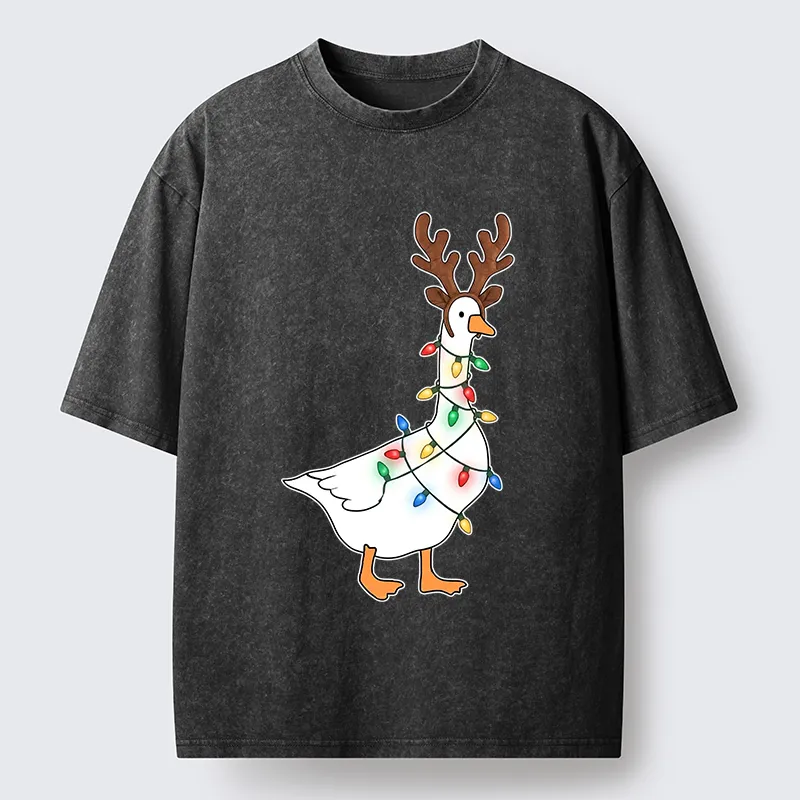 Tokyo-Tiger Funny Christmas Goose Washed T-Shirt