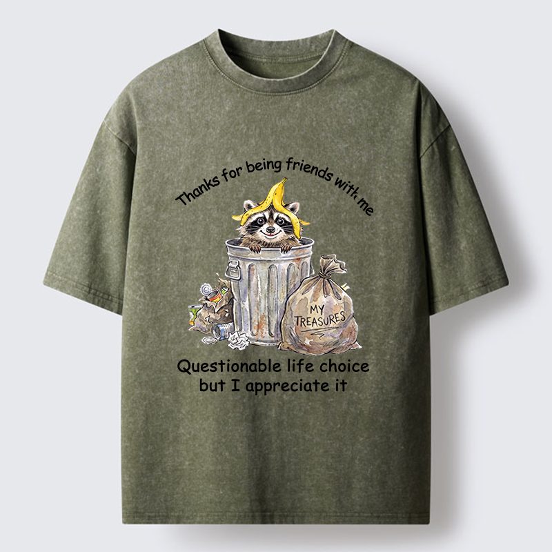 Tokyo-Tiger Funny Raccoon Friend Washed T-Shirt