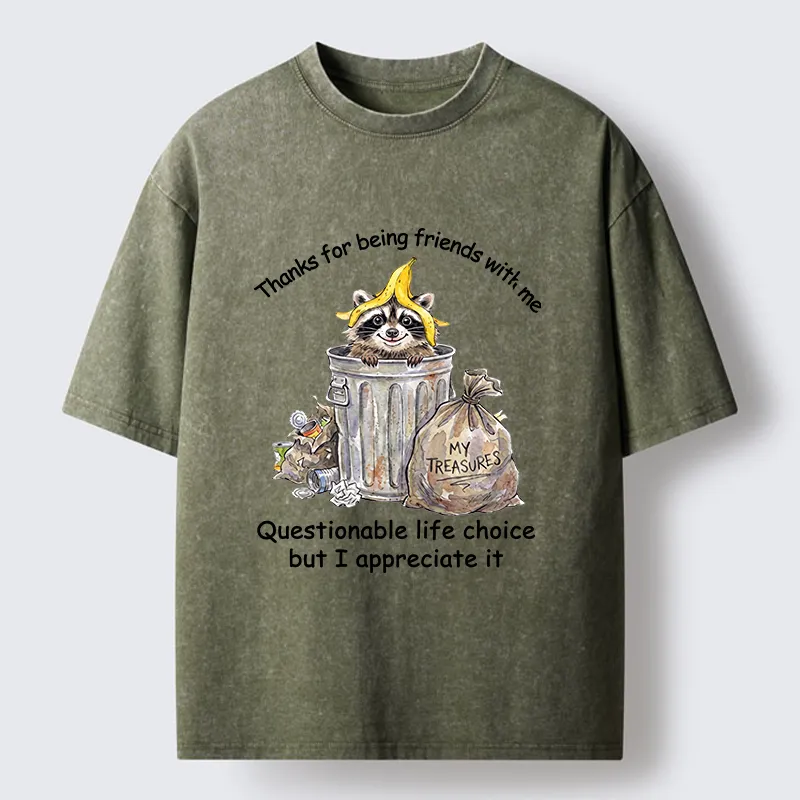 Tokyo-Tiger Funny Raccoon Friend Washed T-Shirt