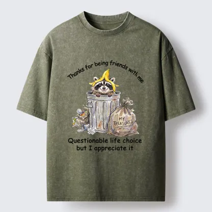 Tokyo-Tiger Funny Raccoon Friend Washed T-Shirt