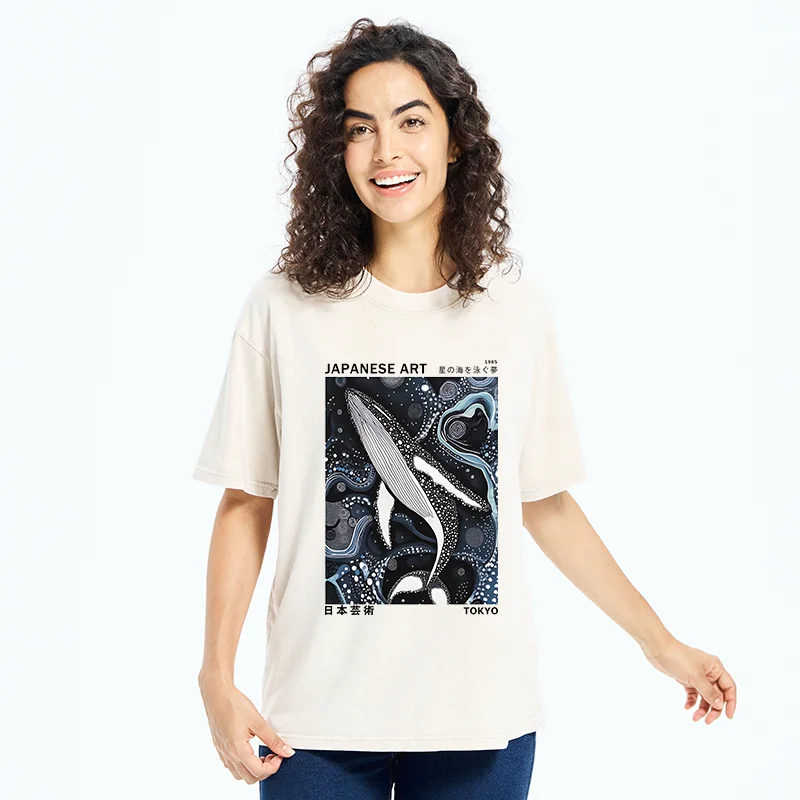 Tokyo-Tiger Polka Dot Art Whale Washed T-Shirt