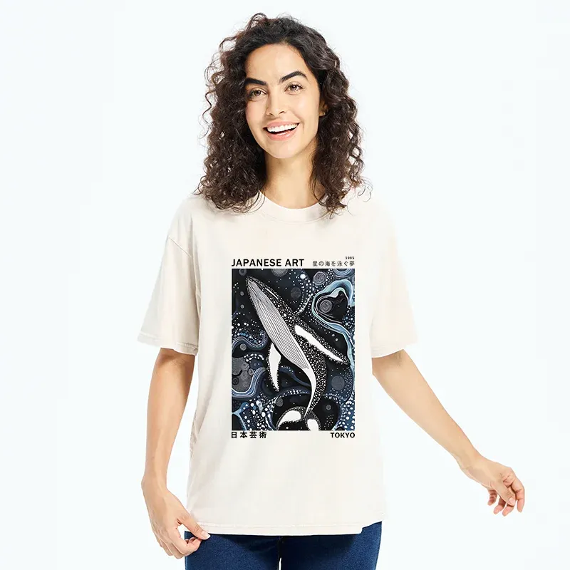 Tokyo-Tiger Polka Dot Art Whale Washed T-Shirt
