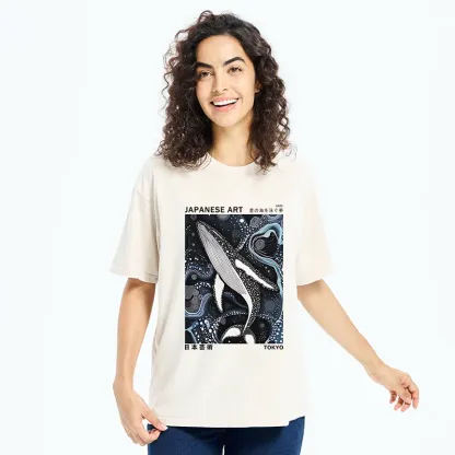 Tokyo-Tiger Polka Dot Art Whale Washed T-Shirt