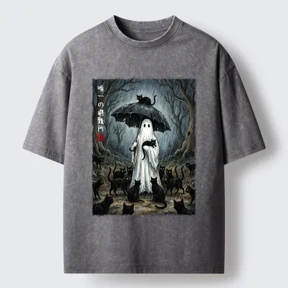 Tokyo‑Tiger Ghost Cat Shelter Washed T‑Shirt