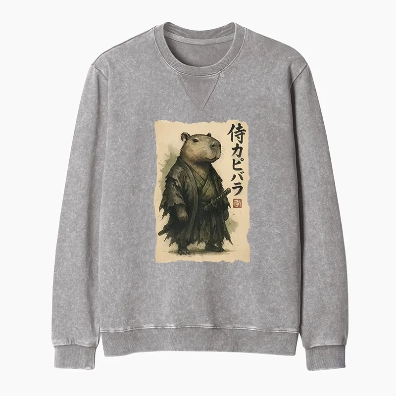 Tokyo-Tiger Capybara Samurai Washed Terry Sweatshirt