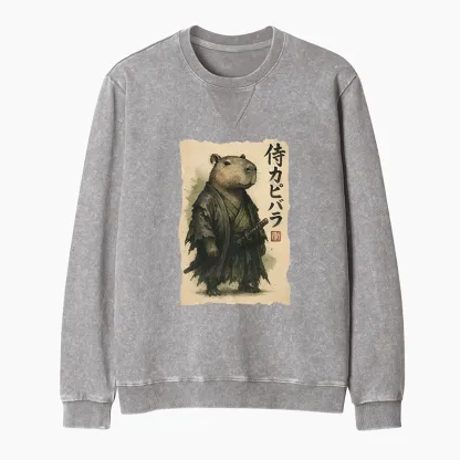 Tokyo-Tiger Capybara Samurai Washed Terry Sweatshirt