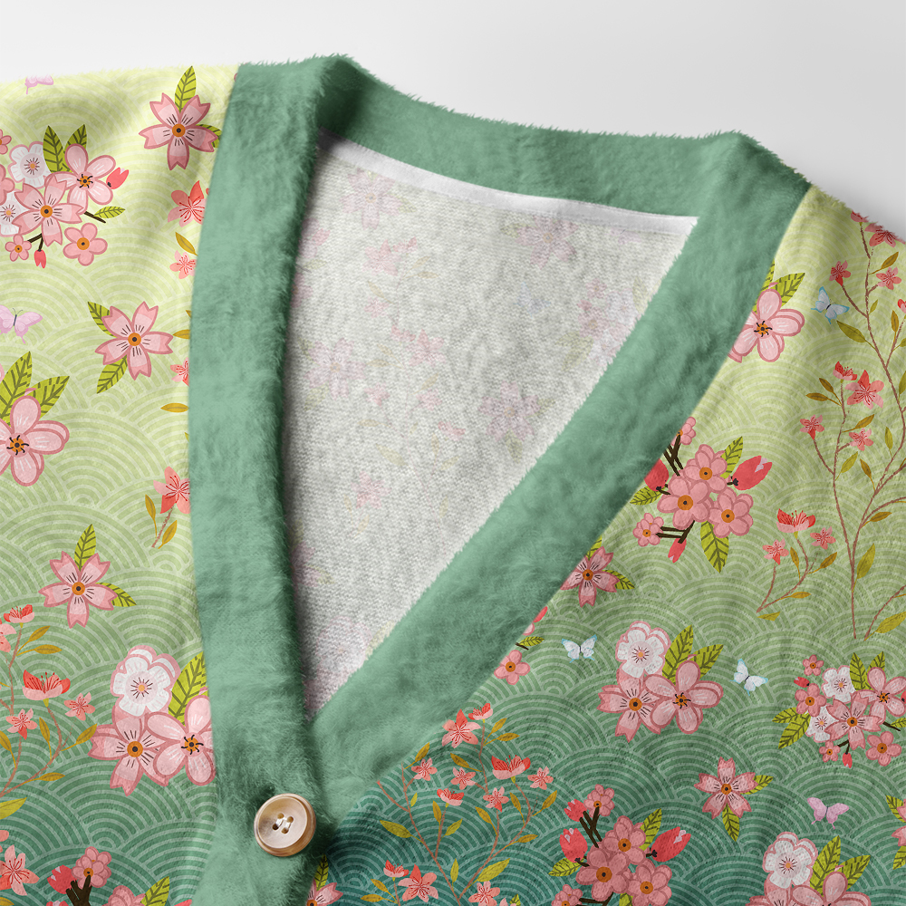 Tokyo-Tiger Sakura Blossom Waves Ugly Cardigan Sweater